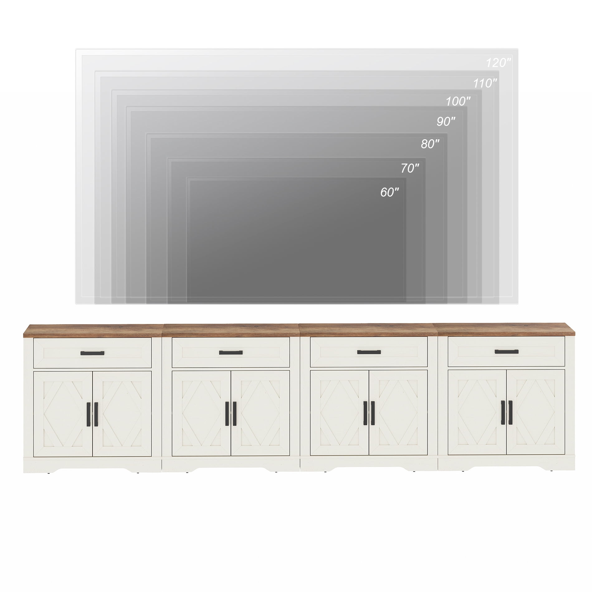 WAMPAT 126"W Large TV Stand,4-in-1 Farmhouse Entertainment Center with Storage Barn Door Cabinet,TV Console Table with Media Cabinet and Drawers for Living Room,Bedroom,Cream White