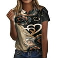 thumbnail image 1 of CEHVOM Femmes Mode Décontractée Chemises Imprimées Manches Courtes T-Shirt Ample Hauts Blouse à Col en V Liquidation, 1 of 5