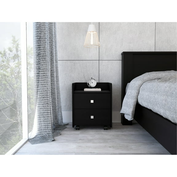 Two Black Aura End Table, Metal Handle - Superior Quality Particle Board Side Handle, 2 Drawers In