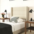 thumbnail image 6 of Merrick Lane Modern Twin Platform Bed with Padded Channel Stitched Beige Faux Linen Upholstered Wingback Headboard and 6" Underbed Clearance, Beige, 6 of 11