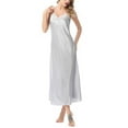 thumbnail image 2 of Women's Satin Nightgown Sleep Dress Spaghetti Straps Spring Summer Silky Lace V-Neck Slim Fit Long Silk Sleepwear Slip Dresses White Small, 2 of 4
