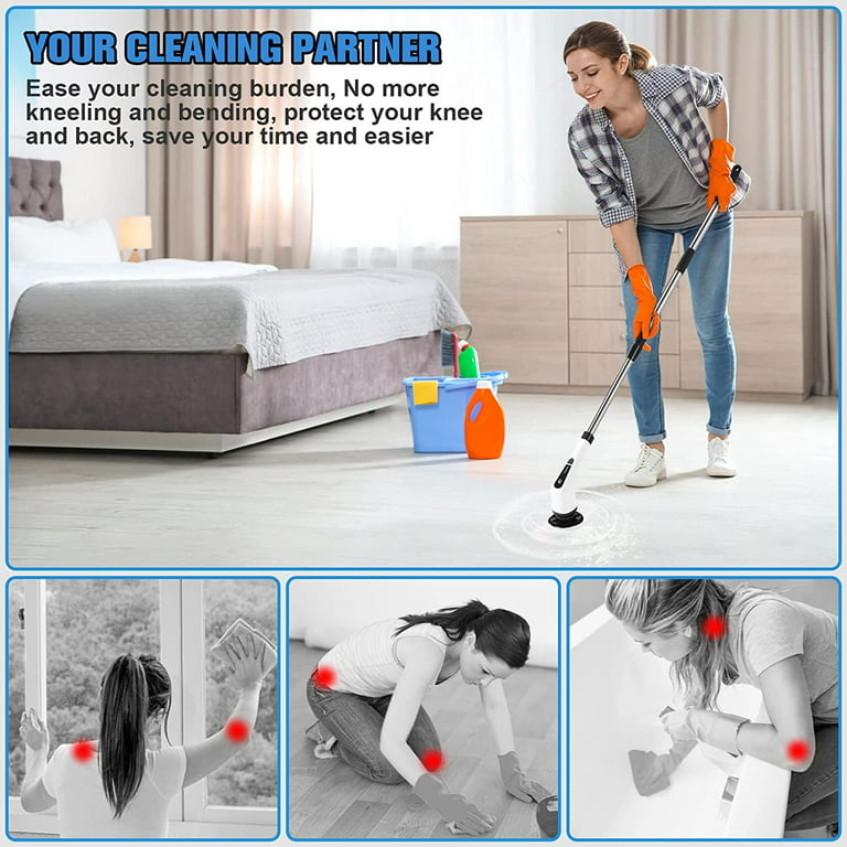 UNTIMATY Electric Spin Scrubber, Cordless Cleaning Brush with 8 Replaceable  Brush Heads, Extension Handle for Tub, Tile, Wall, Bathroom