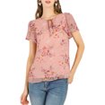 thumbnail image 3 of Allegra K Women's Floral Tie V Neck Flutter Sleeves Summer Blouse, 3 of 7