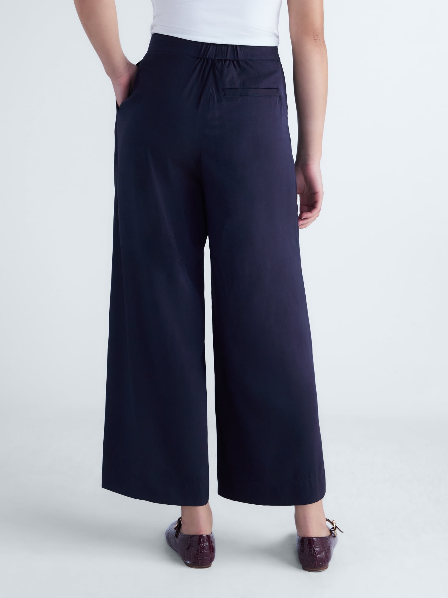 Free Assembly Women's and Women's Plus Silk Blend Cropped Wide Leg Pants, 26" Inseam, Sizes XXS-4X