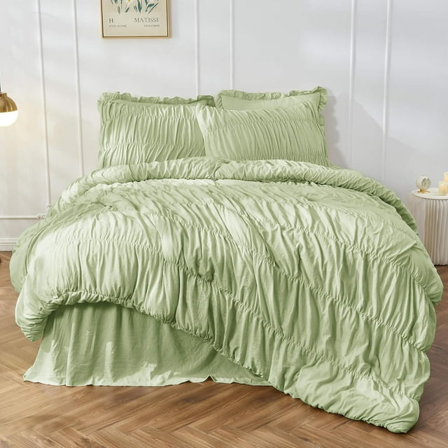 King Size Comforter Set Bedding Ruched Coral Comforter King Bed Set Boho Shabby Chic Comforter Fluffy Piece Ruffle Comforter Set with Pillow Girl Bedding Soft and Luxury