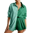 thumbnail image 2 of Pyhlmscde Women's Spring/Summer Fashion Set Casual Color Blocked Single Breasted Shirt Elastic Shorts Two Piece Set, Linen Shorts Set, Zeagoo Button Down Shirts for Women, Coord Sets for Women Summer, 2 of 4