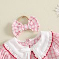 thumbnail image 6 of Cjfdfy Newborn Baby Girl Christmas Outfit Romper Santa Patches Plaid Long Sleeve Bubble Romper And Bow Headband Infant Cute My First Christmas Fall Winter Clothes 0-18M, 6 of 9