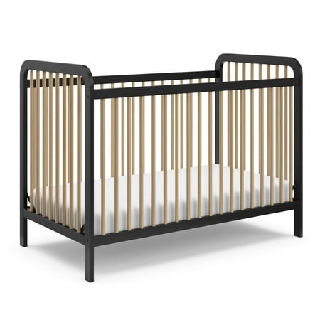 Storkcraft Pasadena 3-in-1 Convertible Crib – GREENGUARD Gold Certified, 100% Solid Wood, Fits Standard Crib Mattress, Converts to Toddler Bed and Daybed, 4 Mattress Heights , Black with Driftwood