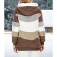 thumbnail image 5 of Womens Winter Fuzzy Fleece Jacket Hooded Color Block Patchwork Cardigan Coats Outerwear with Pockets Khaki XXXL, 5 of 9