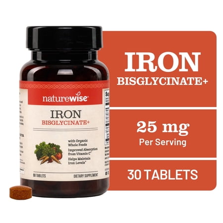 NatureWise Vegan Iron Supplement + Vitamin C, B12, Folate - 90 Tablets[90-Day Supply]