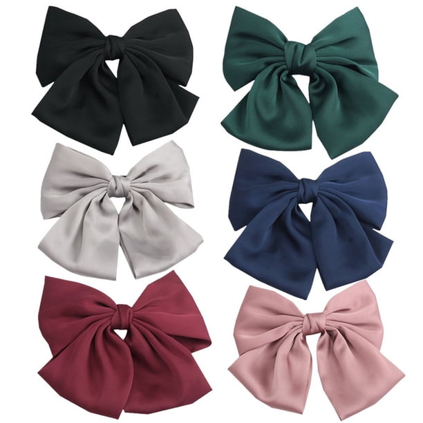 6-pack Satin Stora Rosett Hårklämmor, Hårklämma Stor Rosett Chiffon Fjäder Hårklämma Retro Fransk Dam Stil