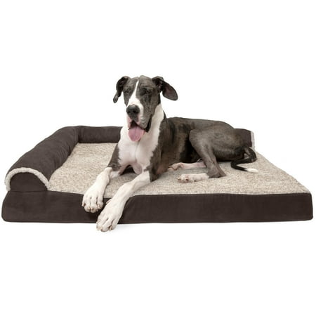 UPC: 0842229115574 | FurHaven Pet Products Two-Tone Faux Fur & Suede Deluxe Orthopedic Chaise Lounge Pet Bed for Dogs & Cats – Espresso Jumbo Plus