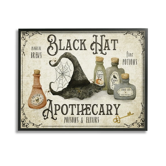 Stupell Industries Vintage Black Hat Apothecary Holiday Painting Black Framed Art Print Wall Art, 14 x 11
