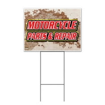 Motorcycle Parts & Repair (18" x 24") Yard Sign, Includes Metal Step Stake