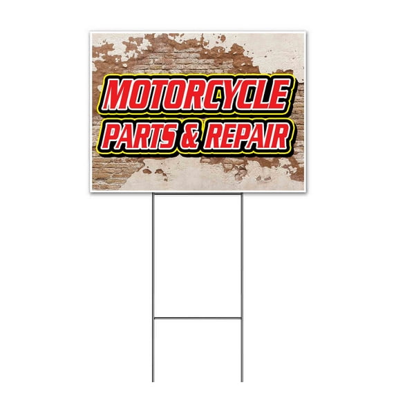 Motorcycle Parts & Repair (18" x 24") Yard Sign, Includes Metal Step Stake
