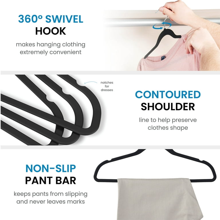 SONGMICS Rubber-Coated Plastic Hangers, 50 Pack Non-Slip Coat Hangers,  Space-Saving Slim Clothes Hangers, 360 Degree Swivel Hooks, Shoulder  Notches