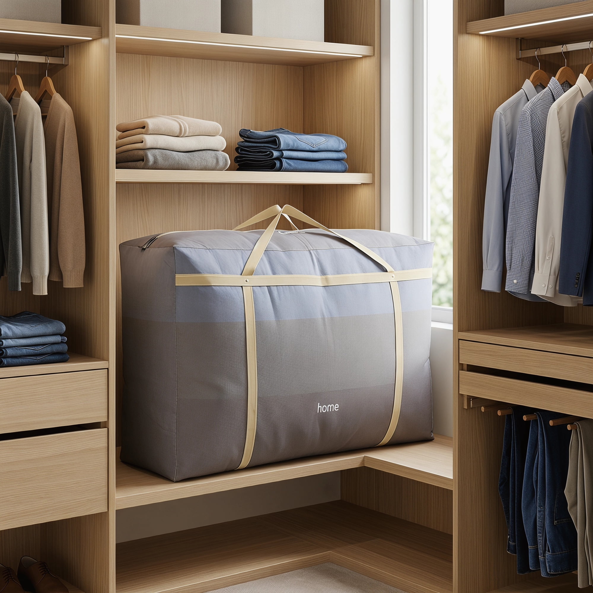 Unique Bargains Non-woven Storage Bag 200L Extra Large Duffel Blue 35.4"x22.8"x11.0"