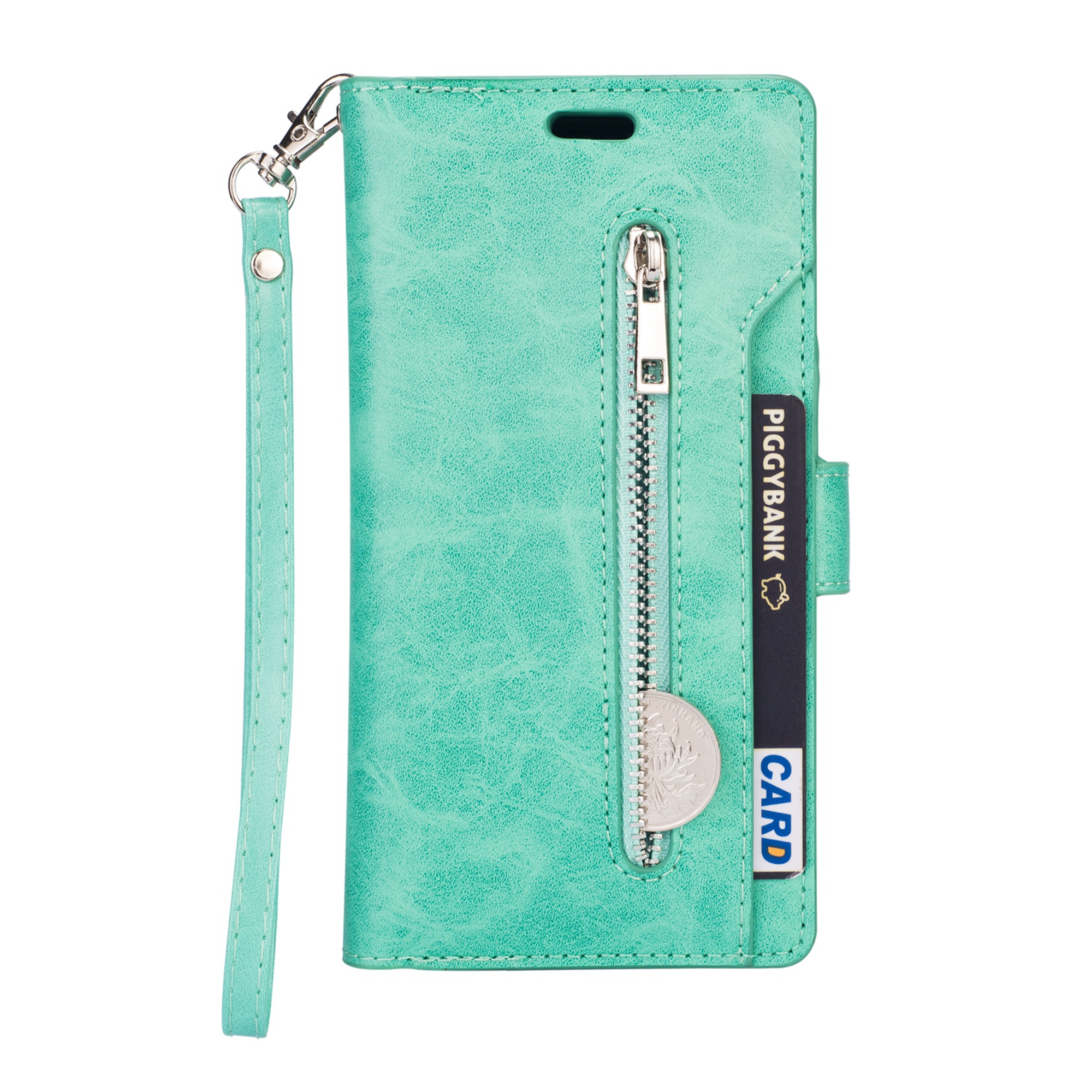 iPhone 11 Pro Max 6.5 inch Wallet Case, Dteck 9 Card Slots Premium Leather Zipper Purse case Flip Kickstand Folio Magnetic with Wrist Strap Credit Cash Cover For Apple iPhone 11 Pro Max, Mint - image 3 of 7
