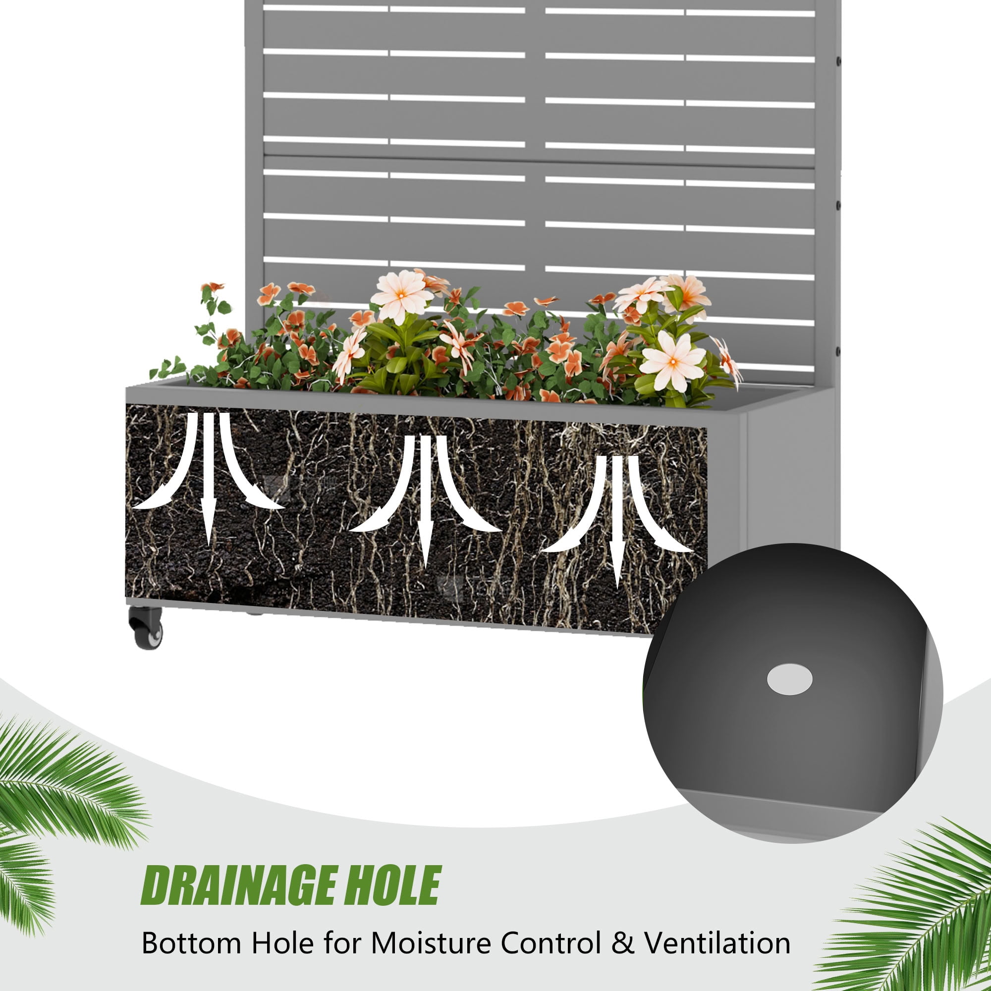 MAYEERTY 5 Panels Outdoor Metal Planter Box, Durable Weather-Resistant Planter, 2 pcs Decorative Metal Flower Box for Patio, Balcony, Garden