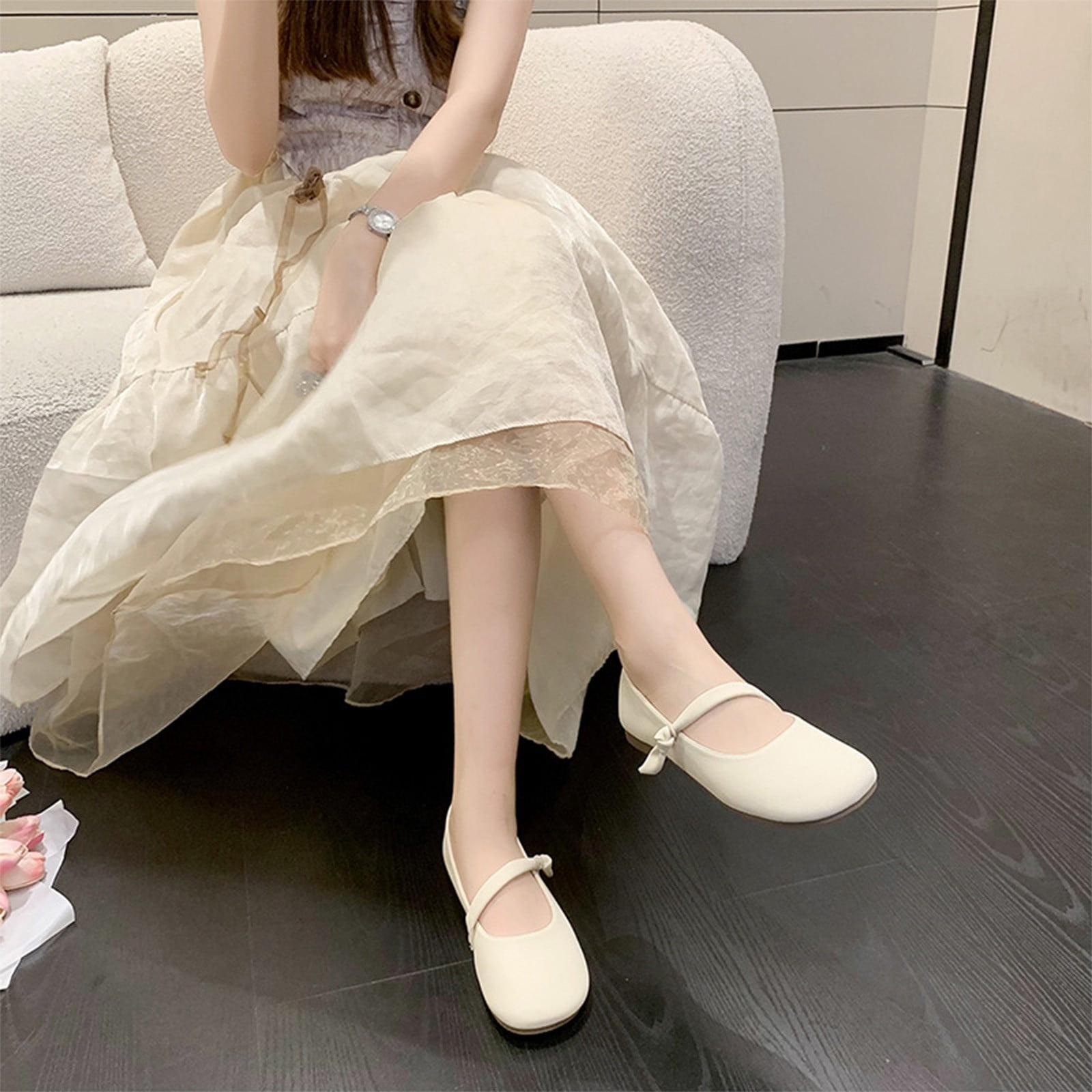 Tuphregyow Women's Retro British Style Leather Shoes 2023 Spring Fall Collection, Korean Inspired Flat Bottom with Internet Personality, Trendy Gift for Outdoor, Office, Dressy Wear White 39