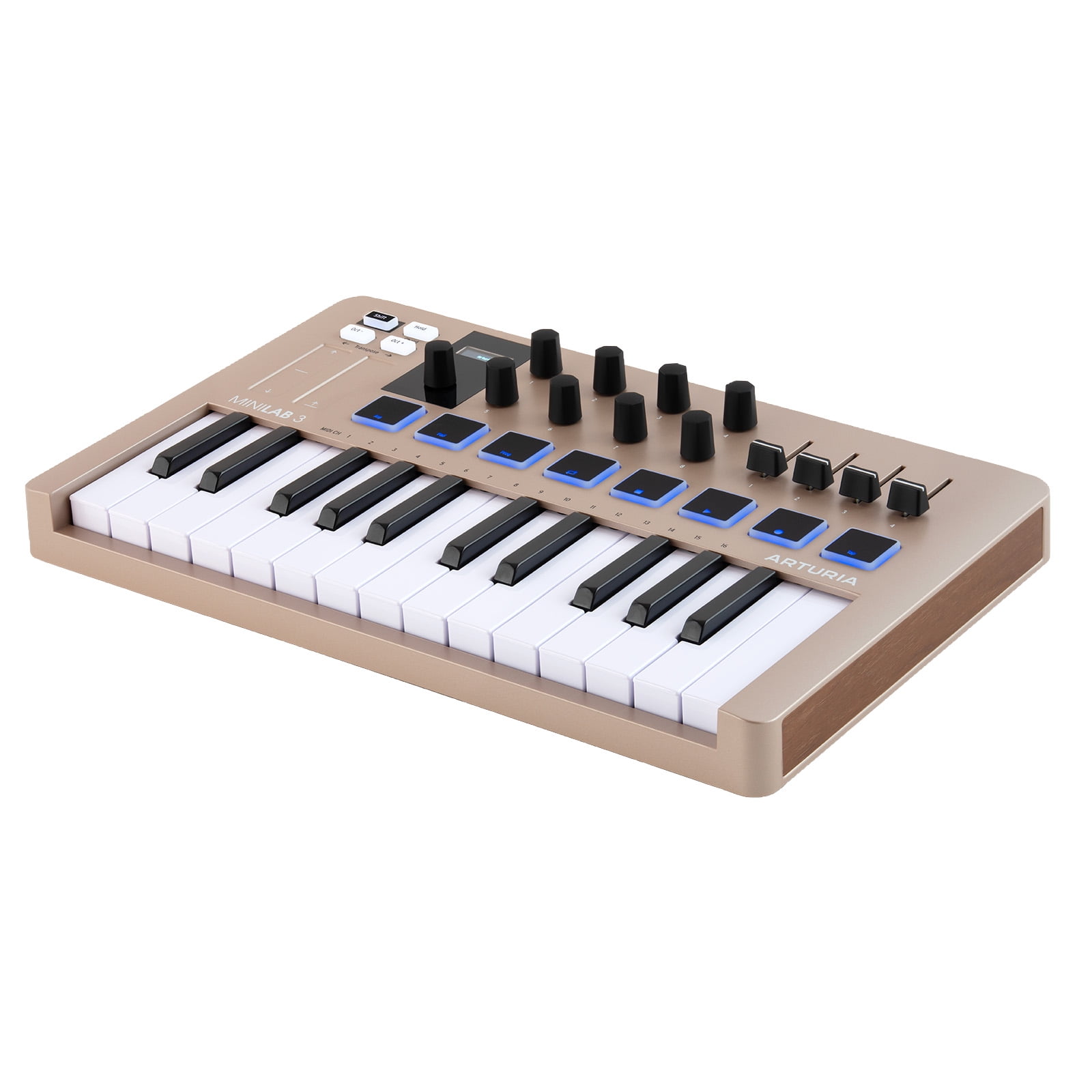 Arturia MiniLab 3 Champagne  25 Key USB MIDI Keyboard Controller With 8 Multi-Color Drum Pads, 8 Knobs and Music Production Software Included