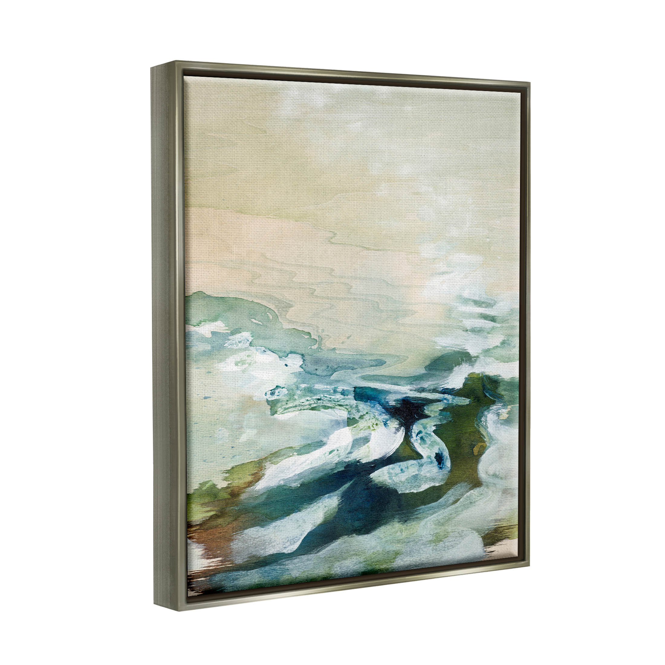 Modern Beach Waves Splash Abstract Painting Luster Gray Framed Art Print Wall Art