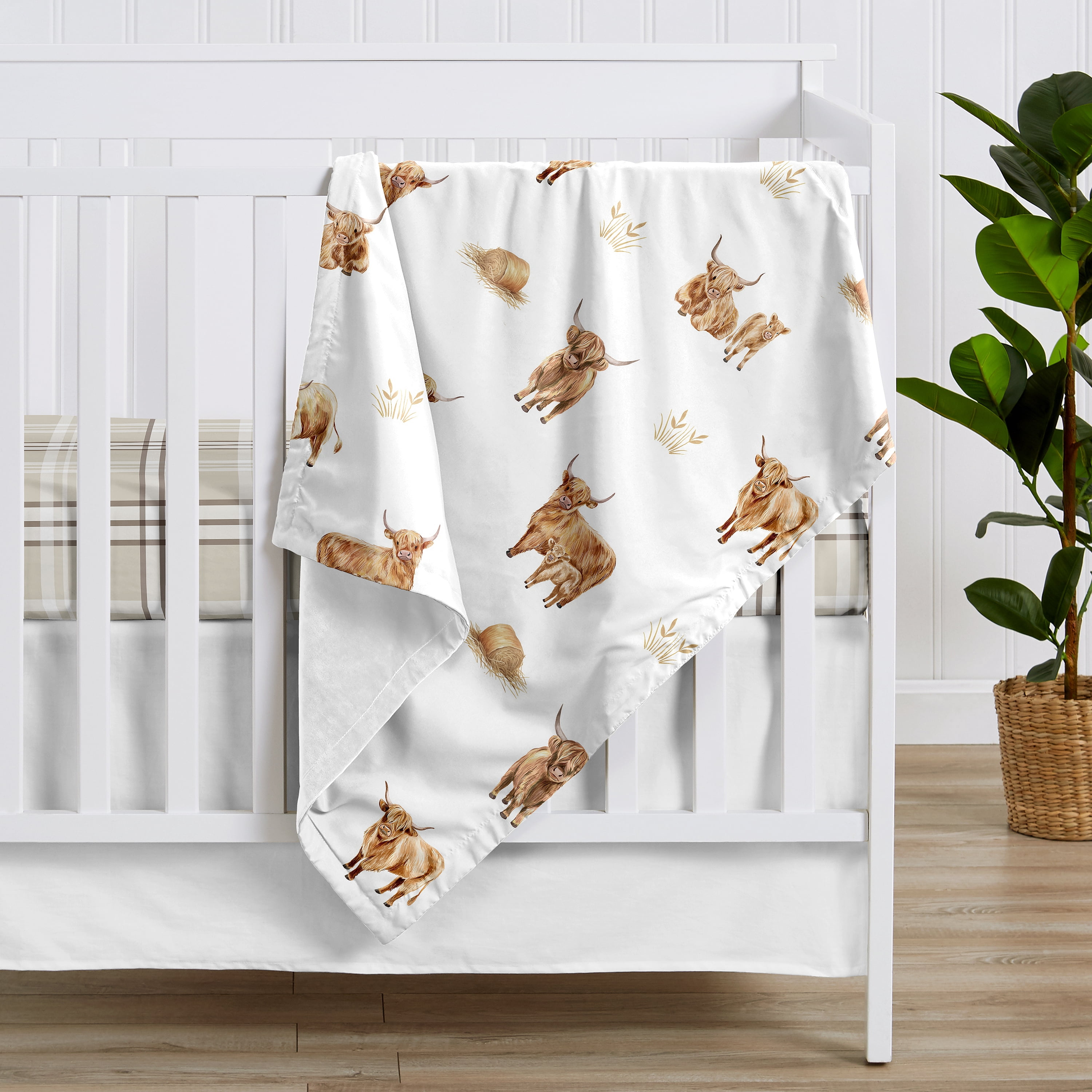 Sweet Jojo Designs Boho Highland Cow Boy, Girl, Unisex/Gender Neutral Baby Receiving Security Blanket