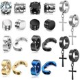 thumbnail image 4 of 10 Pairs Magnetic Stud Earrings for Men Stainless Steel Magnetic Earrings, Non-Piercing Cross Dangle Hoop Earrings Unisex Gauges Clip on Earring CZ Ma, 4 of 4