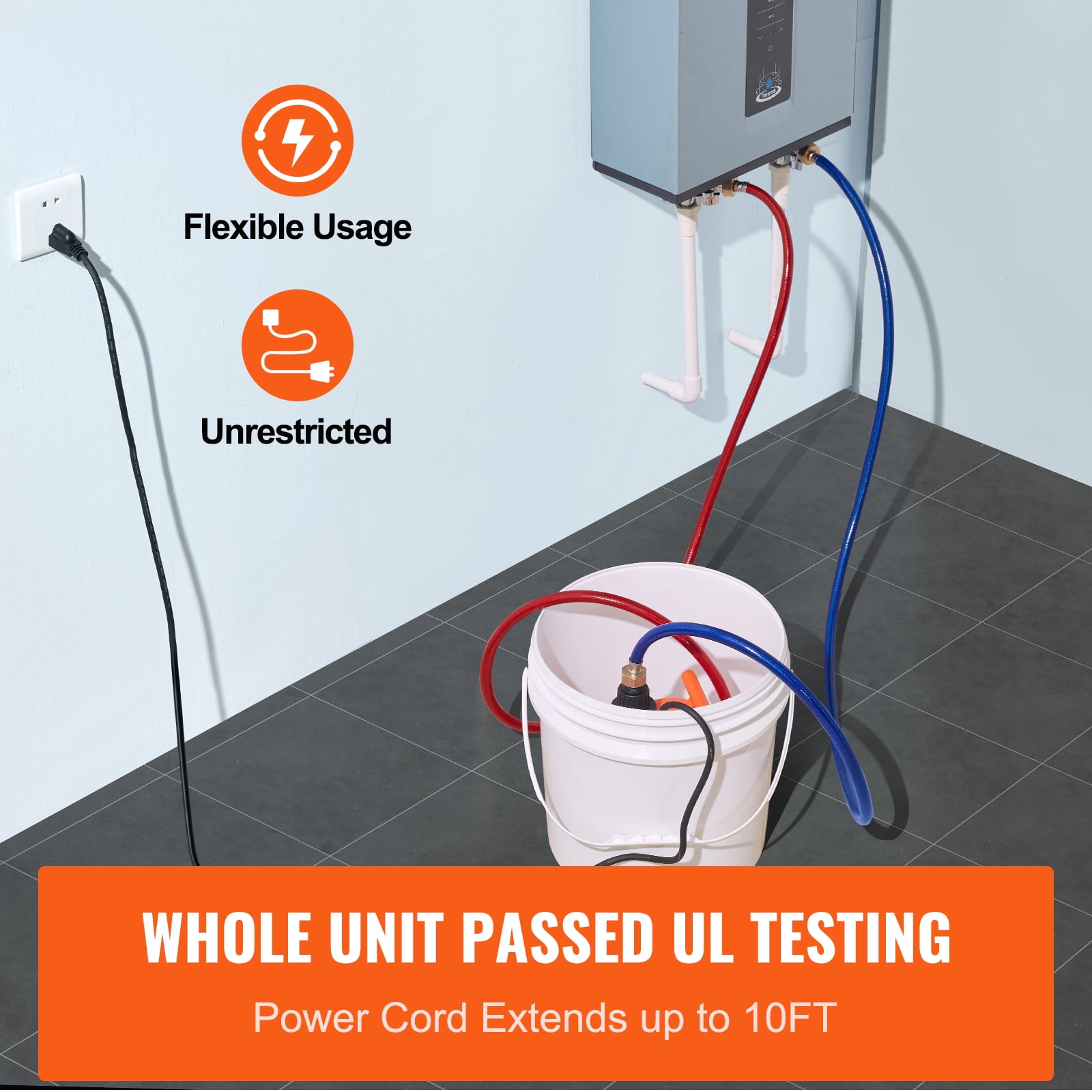 KFFKFF Electric Tankless Water Heater, 14L with Flush Kit Pump