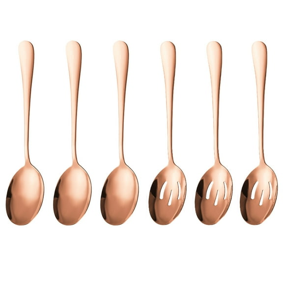 6 Pieces Serving Spoons Set, Serving Spoon, Includes 3 Serving Spoons And 3 Slotted Spoons, Stainless Steel Buffet Banquet Spoons, Large Spoons Utensils Cutlery Set For Kitchen, Rose Gold