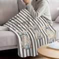 thumbnail image 3 of Easter Rabbits Blanket Soft Cozy Warm Throw Blanket for Couch, Plush Fuzzy Flannel Fleece Blankets for Sofa, Watercolor Flowers Bunny Love Brown Stripes Bed Blankets Gifts for Men, 40"x60", 3 of 9