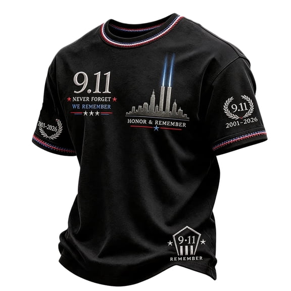JULMCOMO Men's 9/11 25 Years Anniversary Shirts Never Forget Remember Honor Unite Graphic Tees Patriotic American Flag T Shirts Navy 3XL