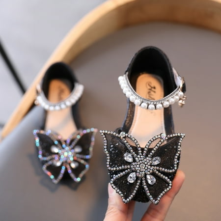 

SBYOJLPB 2024 New Products锛両nfant Kids Baby Pearl Crystal Bling Bowknot Single Princess Shoes Sandals Black 6(21)