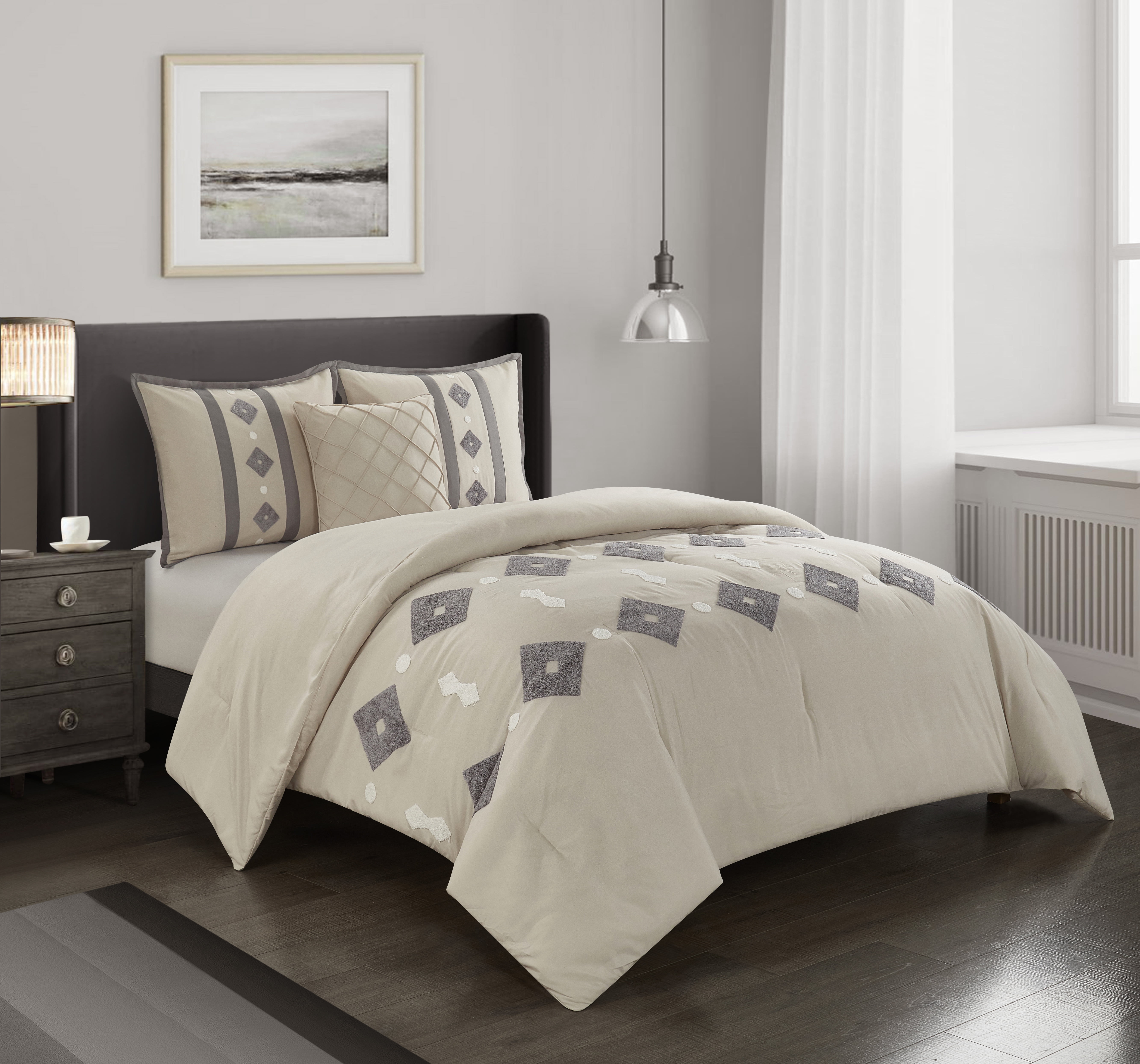 Clearance Sale  Chezmoi Collection 5-Piece Blue Gray Embroidered Comforter Set 