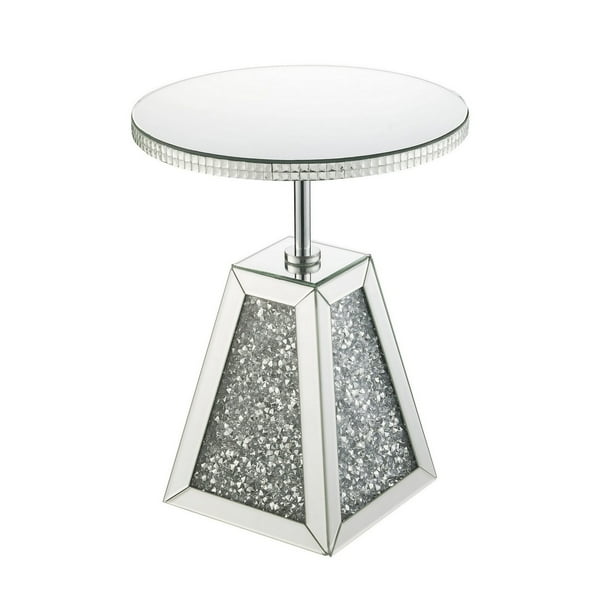 Round Mirrored Accent Table With Pedestal Base And Glass Top Silver Com Round Mirrored Accent Table With, Round Mirrored Accent Table