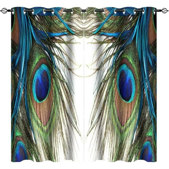 Peacock Blackout Curtains, Peacock Feathers Grommet Curtain Window Drapes For Bedroom Living Room Kitchen 42"W x 63"L (Pack of 2)
