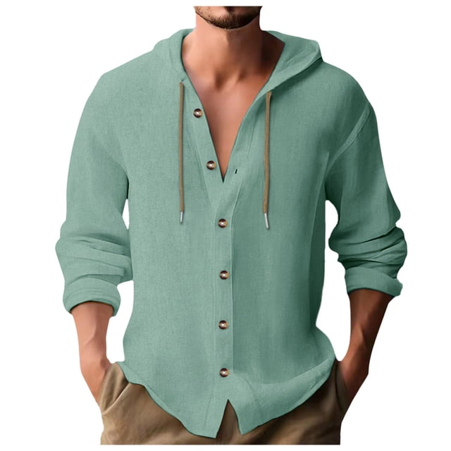 Chemise à Manches Longues pour Hommes - Cardigan Décontracté Uni pour les Vacances, Design à Capuche, à la Mode et Confortable