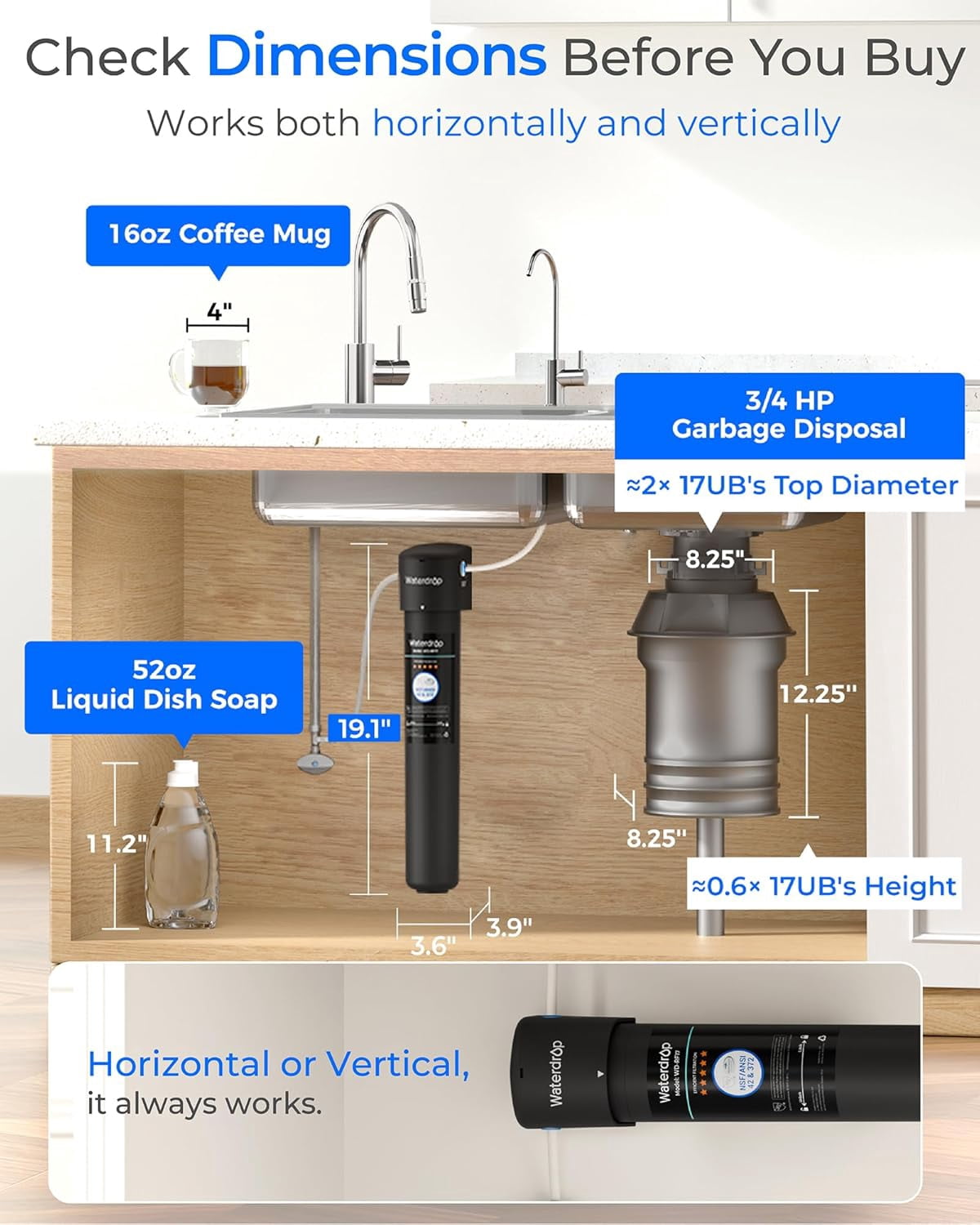 Waterdrop 17UB 3 Years Under Sink Water Filter, Under Sink Water Filtration System, NSF/ANSI 42 Certified, Reduces PFAS, PFOA/PFOS, Lead
