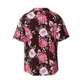 thumbnail image 5 of Uemuo Rose Flowers Pattern Cotton Linen Short Sleeve Shirts,Casual Lightweight Button Down Shirts,Vacation Beach Summer Tops-, 5 of 7