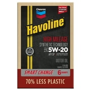 Chevron Havoline High Mileage Synthetic Technology Motor Oil 5W-20, 6 Quart Smart Change Box