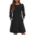 thumbnail image 3 of BiZtdJrK Long Sleeve Knit Sweater Dress with Pockets for Teen Girls Back to School Outfits Knitted Knit Ruffle Sleeve A Line Midi Dresses, Black, 7 Years, 3 of 10