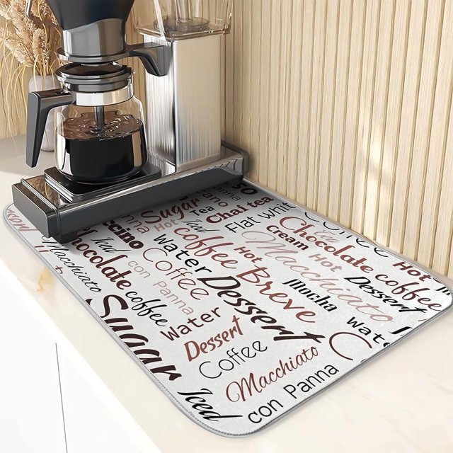 Coffee Mat Retro Coffee Bar Accessories for Coffee Maker Coffee Machine Coffee Pot Espresso Machine Dish Rack Absorbent Dish Drying Mat Dishes Drainer Pad 16 x 18 Inch
