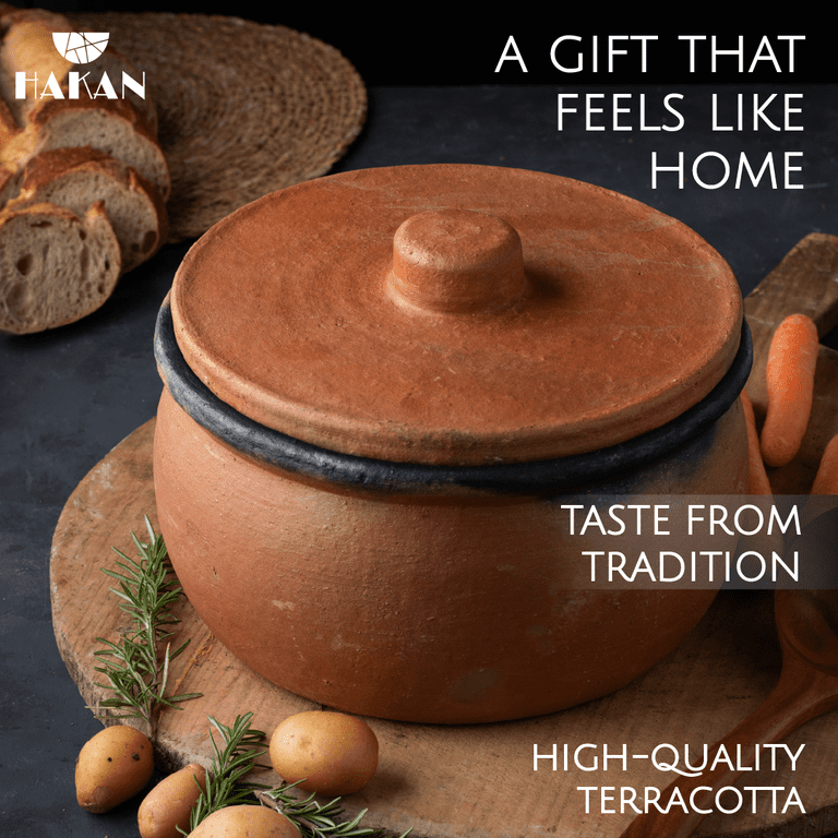 Hakan Efes Clay Pot with Lid, Clay Pot for Cooking, Unglazed Twice