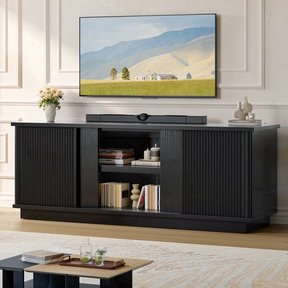 Bestier TV Stand for TVs up to 70", Modern Entertainment Center with Sliding Door Media Console Table for Living Room,Black