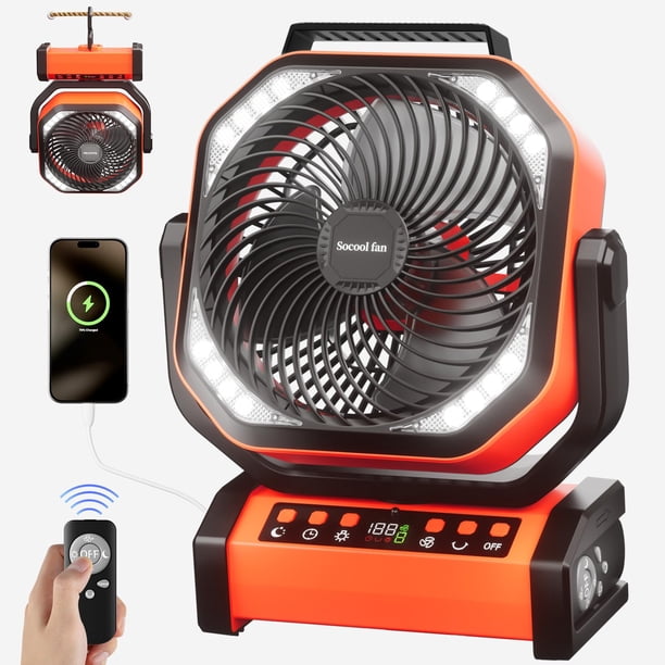 Ventilador de camping Socool de 2000 mAh con luz remota de 112 horas y 8 velocidades