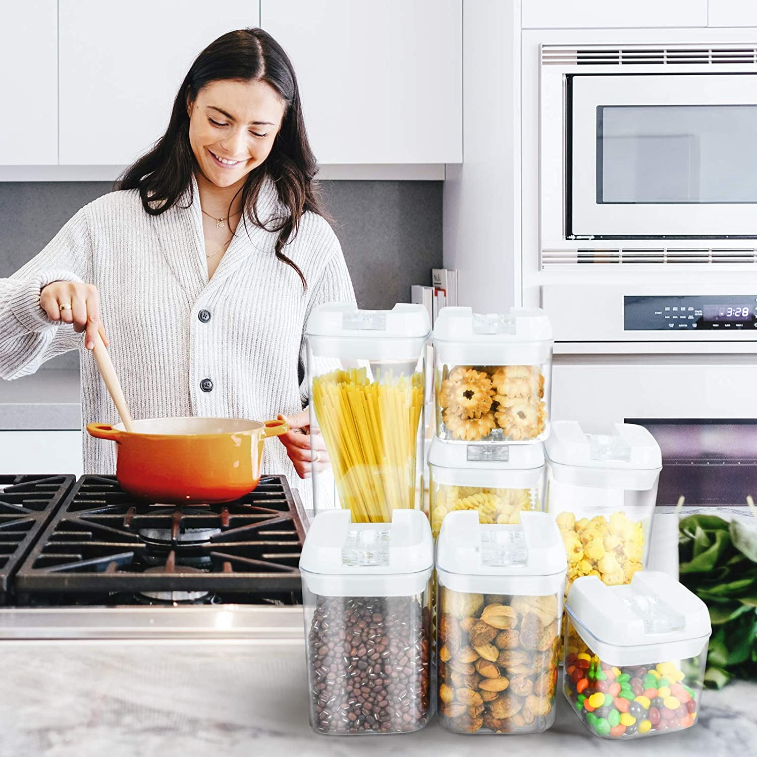 Wewdigi Kitchen Food Storage Containers Set, Kitchen Pantry Organization and Storage with Easy Lock Lids, 7 Pcs
