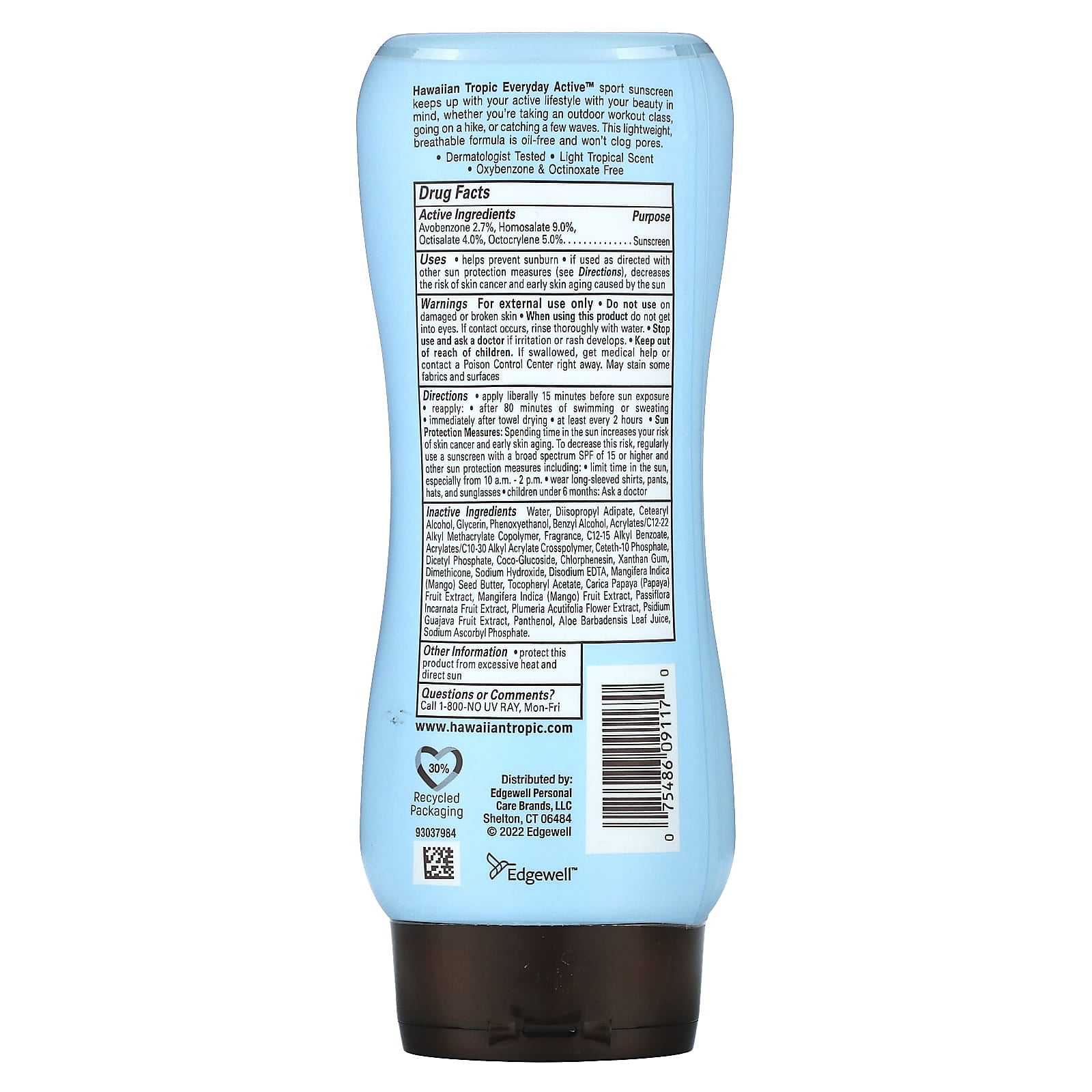 Hawaiian Tropic, Everyday Active, Sport Sunscreen Lotion, SPF 50, Light Tropical, 8 fl. oz Pack of 4