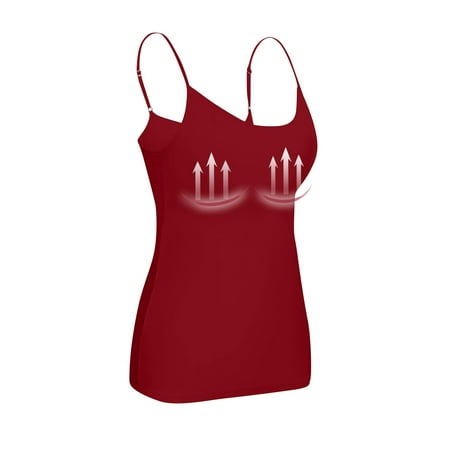 ZKIRBJV Plus Size Tank Tops for Women 2024 Chest Pad Round Neck Lingerie Hot Spaghetti Strap Tank Tops Comfy Basic Layer Cami Tops Wine L