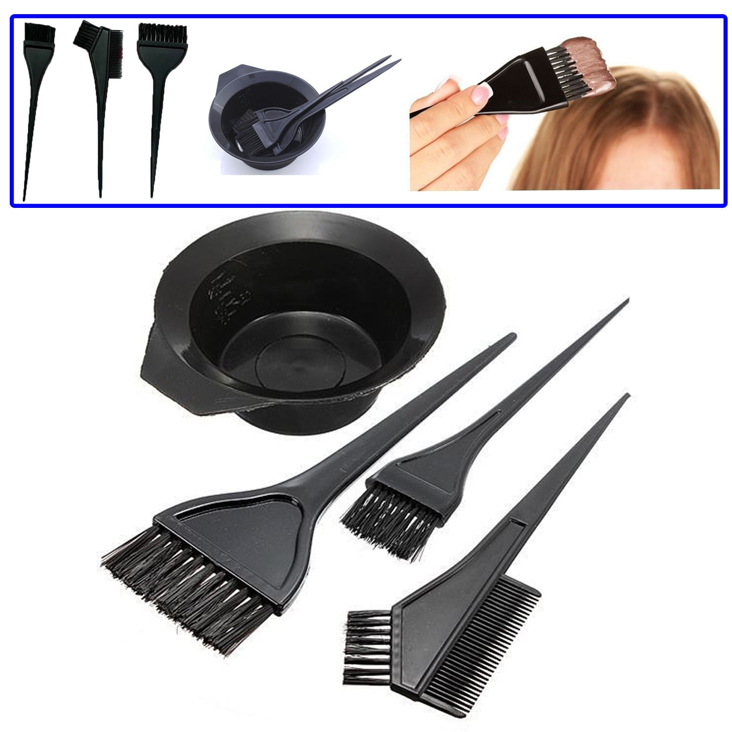 Hair Dye Set Kit Black Hairdressing Brushes Bowl Combo Salon Hair Color