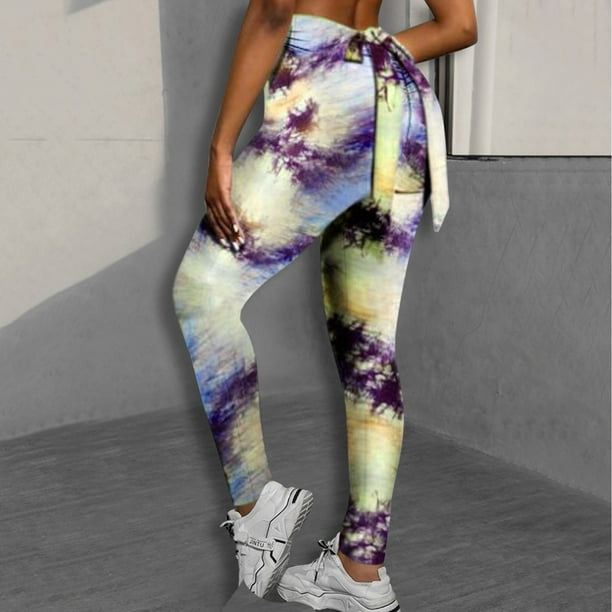 MKLEKYY Leggings de yoga para mujer, con estampado de cintura alta, elásticos, para fitness